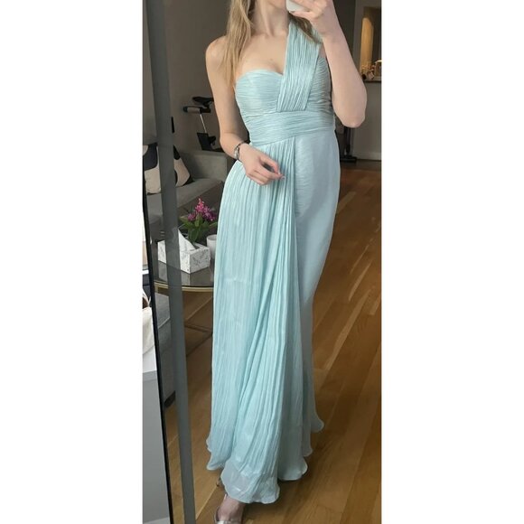 Badgley Mischka Blue Draped One-Shoulder Evening Gown – Women’s Size 8 - Picture 7 of 10